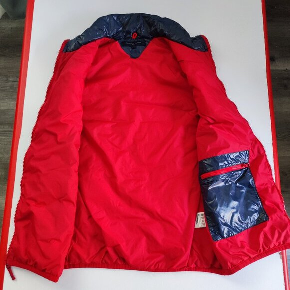 Tommy Hilfiger Sport Vest men's size M navy and red graphic on back, zip pockets - Picture 3 of 11